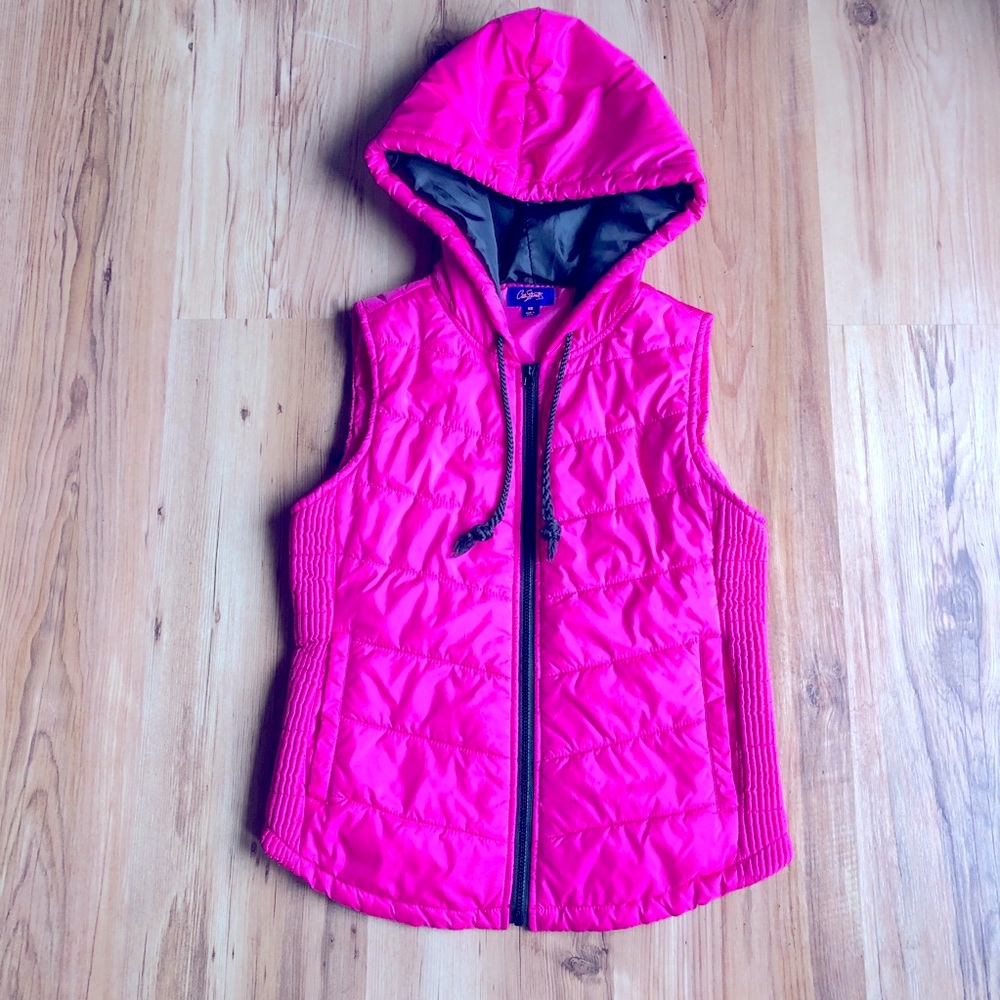 CITY STREETS Puffer Vest w/ Hood Pink XS Women’s